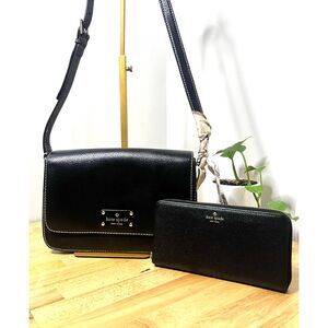 Kate Spade Wellesley Flynn Crossbody And Wallet Set Black in Contrast Stitching